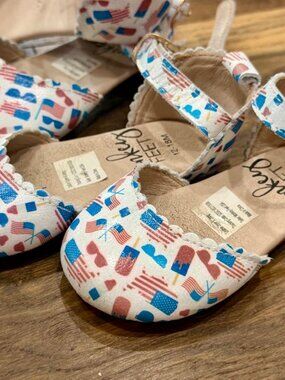 Monkey Feet Patriotic Flag & Popsicle Toddler Girl Shoes 18-24M Size 5C